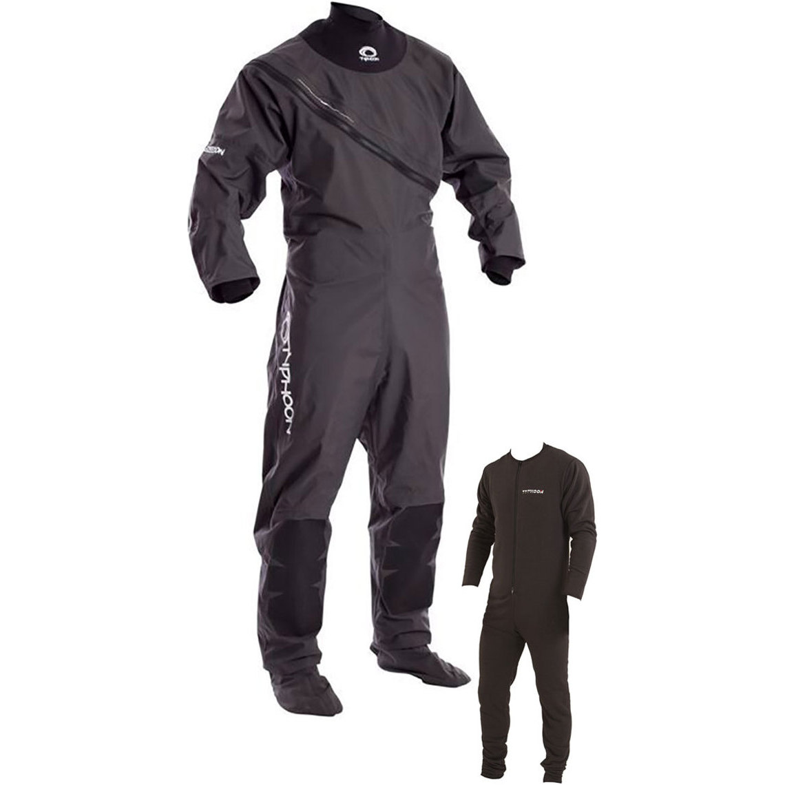2026 Typhoon Ezeedon 3 Drysuit Front Zip + Stof Sokker & Underfleece Grå 100.158