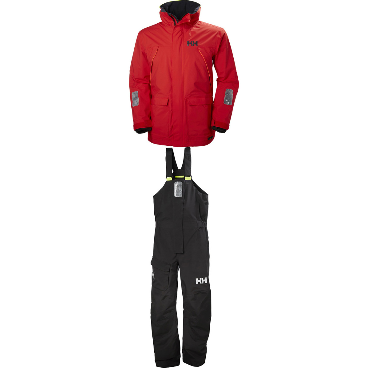 2019 Helly Hansen Pier Coastal Jakke 33872 & Buks 33900 Combi Sæt I Advarsel Røde / Ibenholt