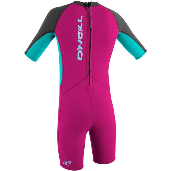 2026 O'neill Småbørn Reactor 2mm Back Zip Shorty Våddragt 4867g - Berry / Aqua / Graphite