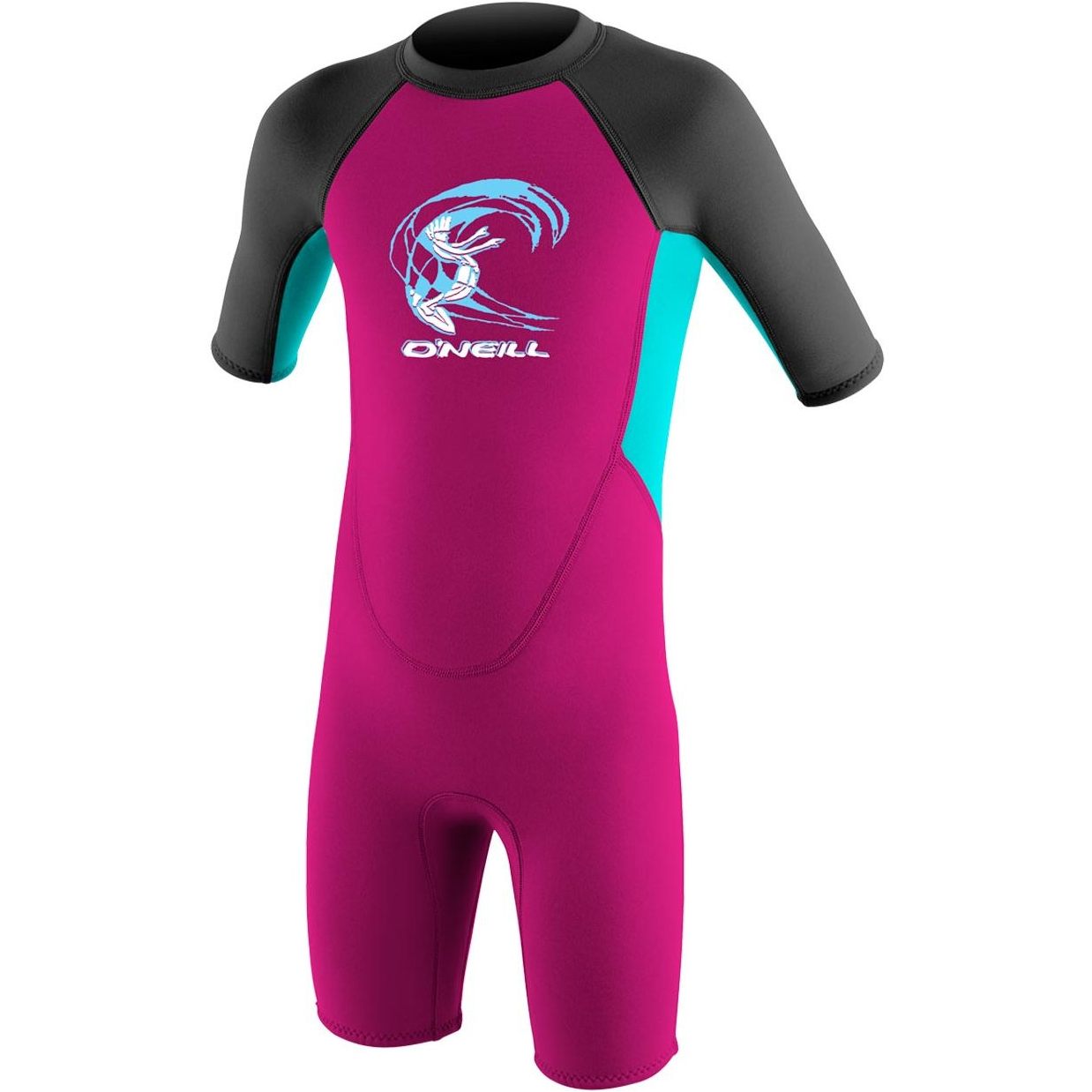 2026 O'neill Småbørn Reactor 2mm Back Zip Shorty Våddragt 4867g - Berry / Aqua / Graphite