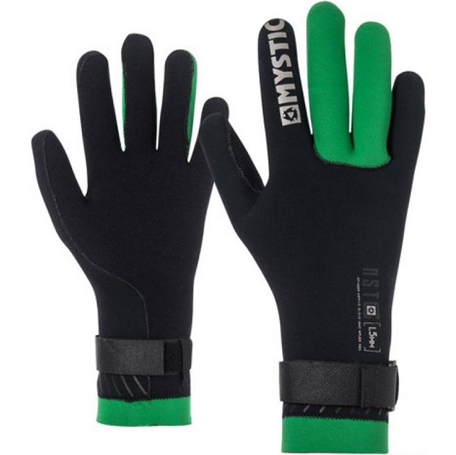 2019 Mystic Merino Uld 1.5mm Gbs Neo Kitesurfing Handske Sort / Grøn 170145
