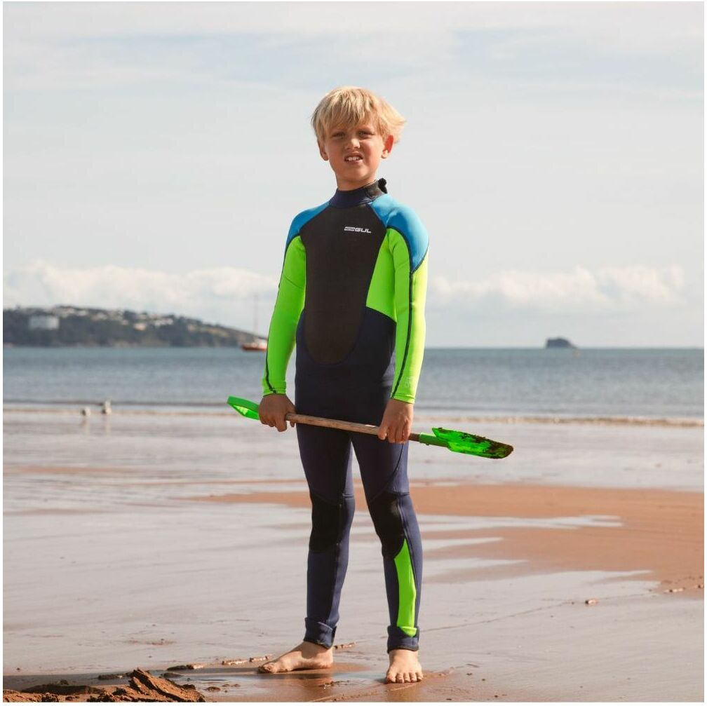 2025 Gul Junior Response 3/2mm Flatlock Back Zip Våddragt RE1322-C1 - Navy / Lime