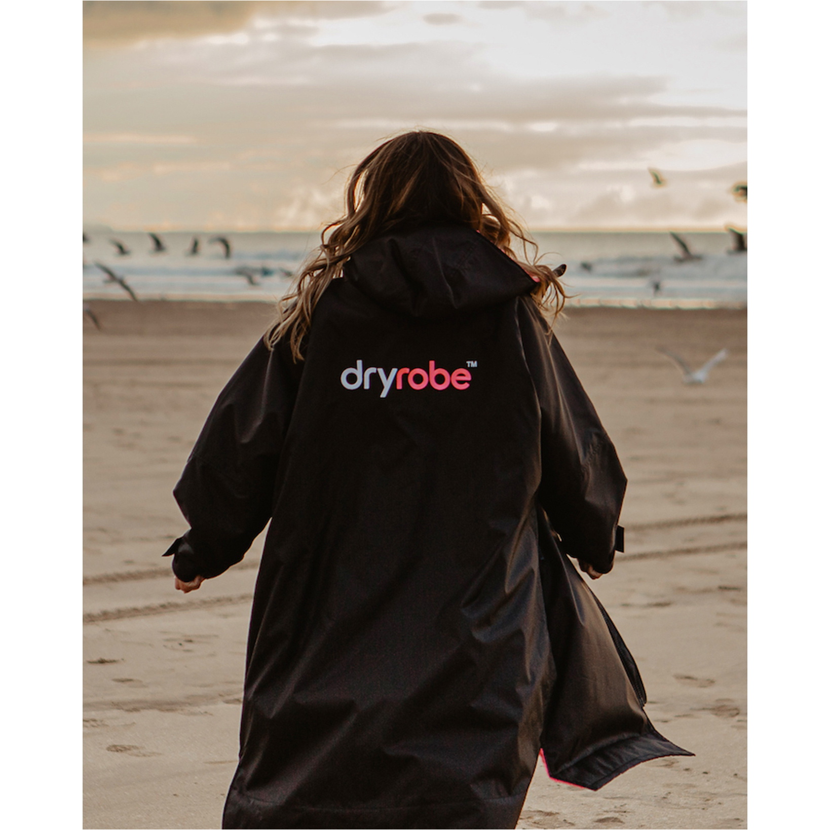2026 Dryrobe Advance Langærmet Omklædningskåbe DALSV3 - Black / Lyserød