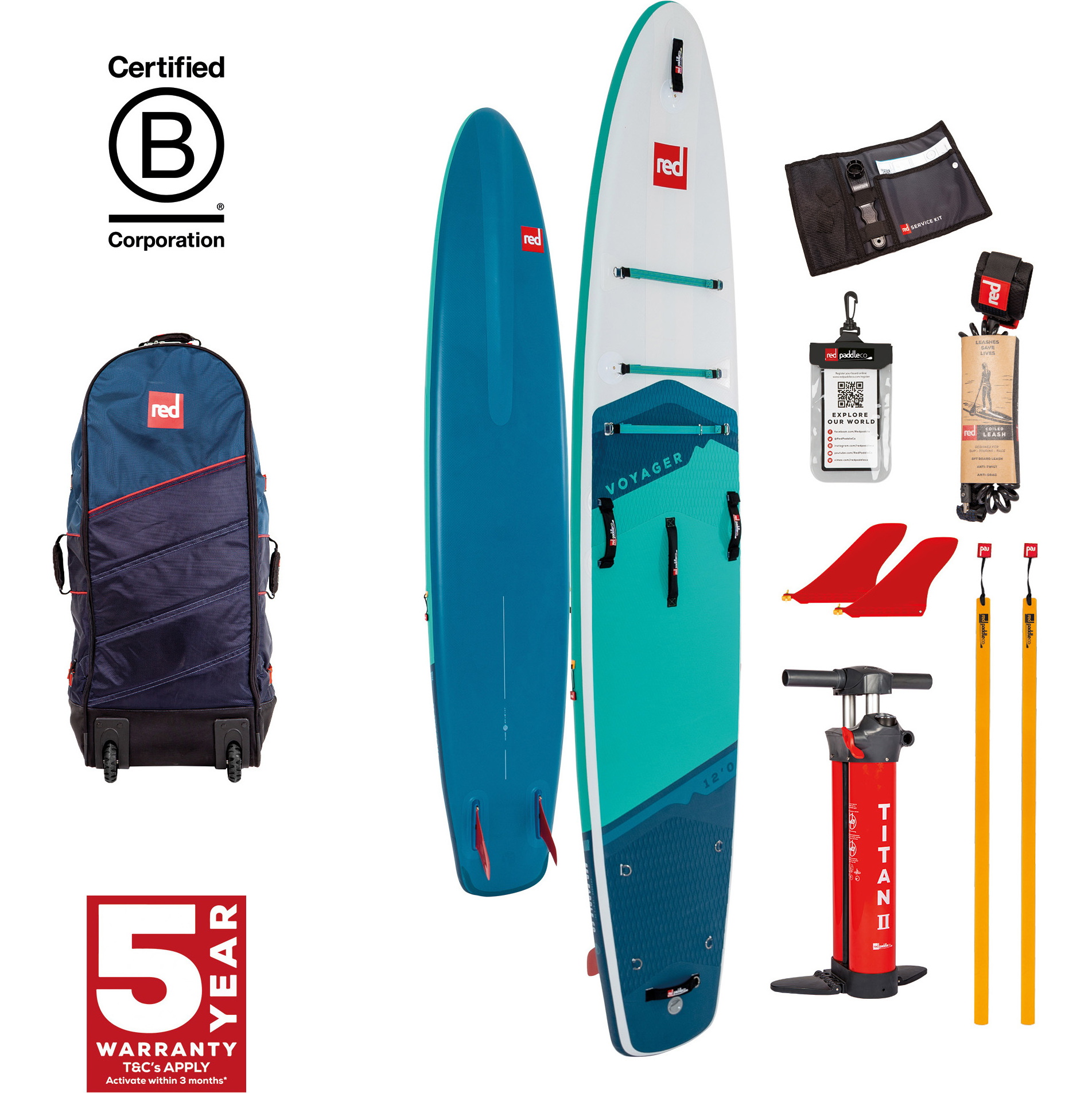 2024 Red Paddle Co 12'0'' Voyager MSL Stand Up Paddle Board , Taske- Og Pumpepakke 001-001-002-0063 - Blue