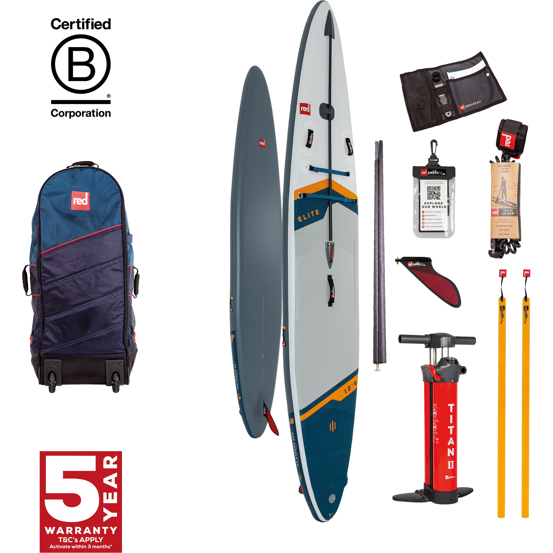 2026 Red Paddle Co 12'6'' Elite MSL Stand Up Paddle Board , Taske & Pumpe 001-001-003-0037 - Hvid