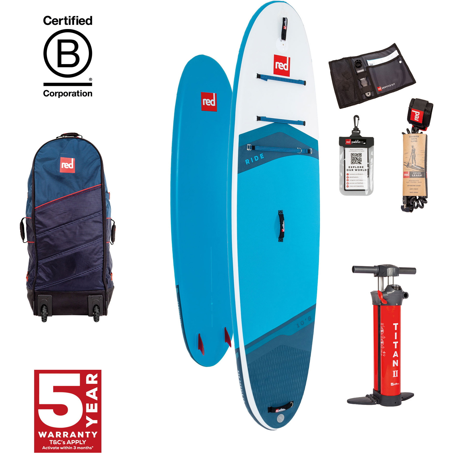 2026 Red Paddle Co 10'2'' Ride MSL Stand Up Paddle Board , Taske & Pumpe 001-001-001-0109 - Blue