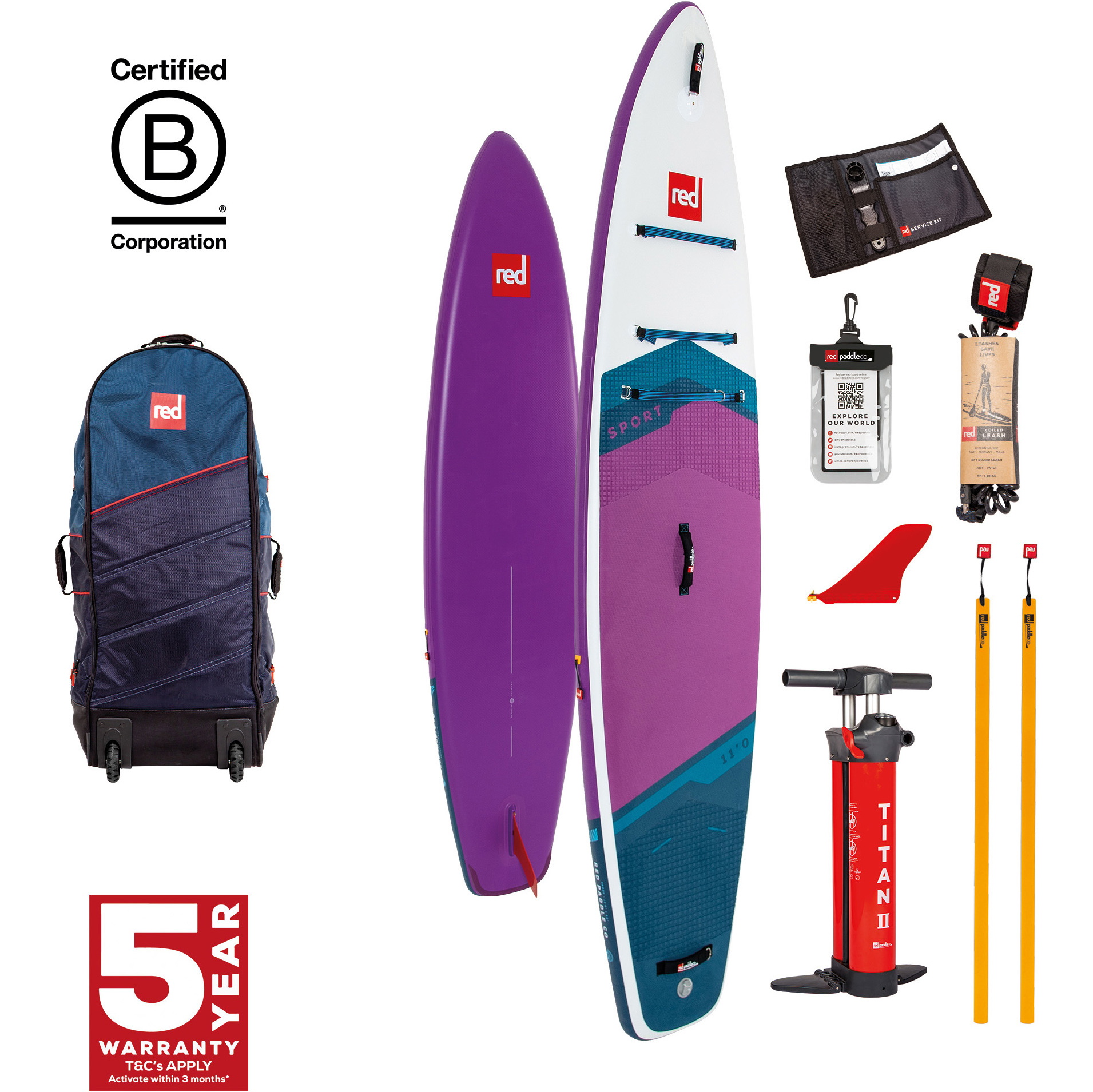 2024 Red Paddle Co 11'0'' Sport MSL Stand Up Paddle Board , Taske & Pumpe 001-001-002-0059 - Purple