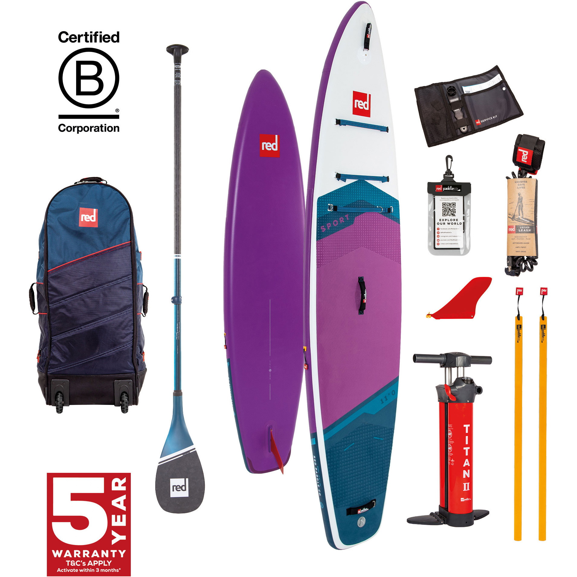 2026 Red Paddle Co 11'0'' Sport MSL Stand Up Paddle Board , Taske, Pumpe & Prime Letvægtspagaj 001-001-002-0059 - Purple