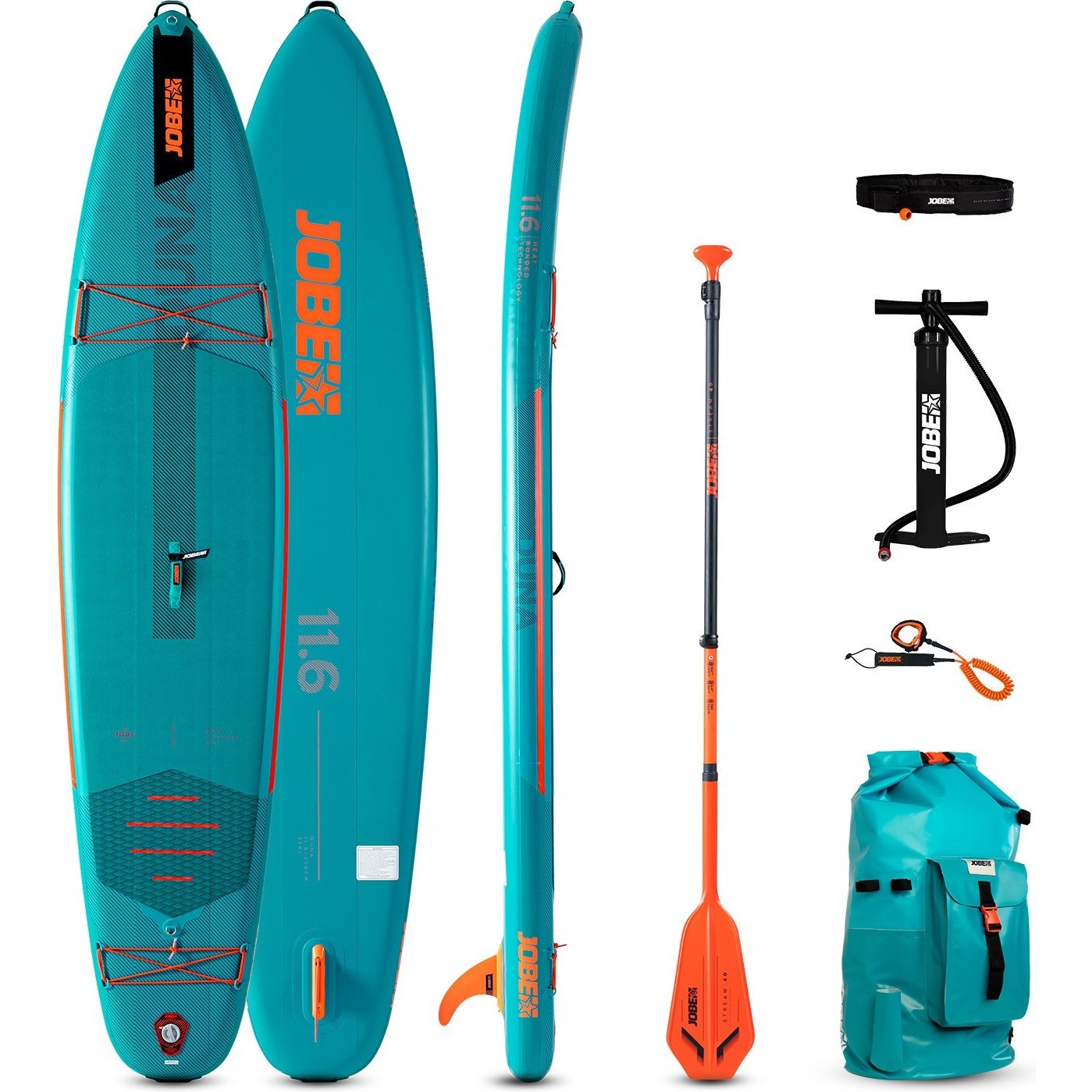 2024 Jobe Duna 11'6 Oppustelig Sup Paddle Board Pakke 486423007 Teal - Board, Taske, Pumpe, Padle Og Snor