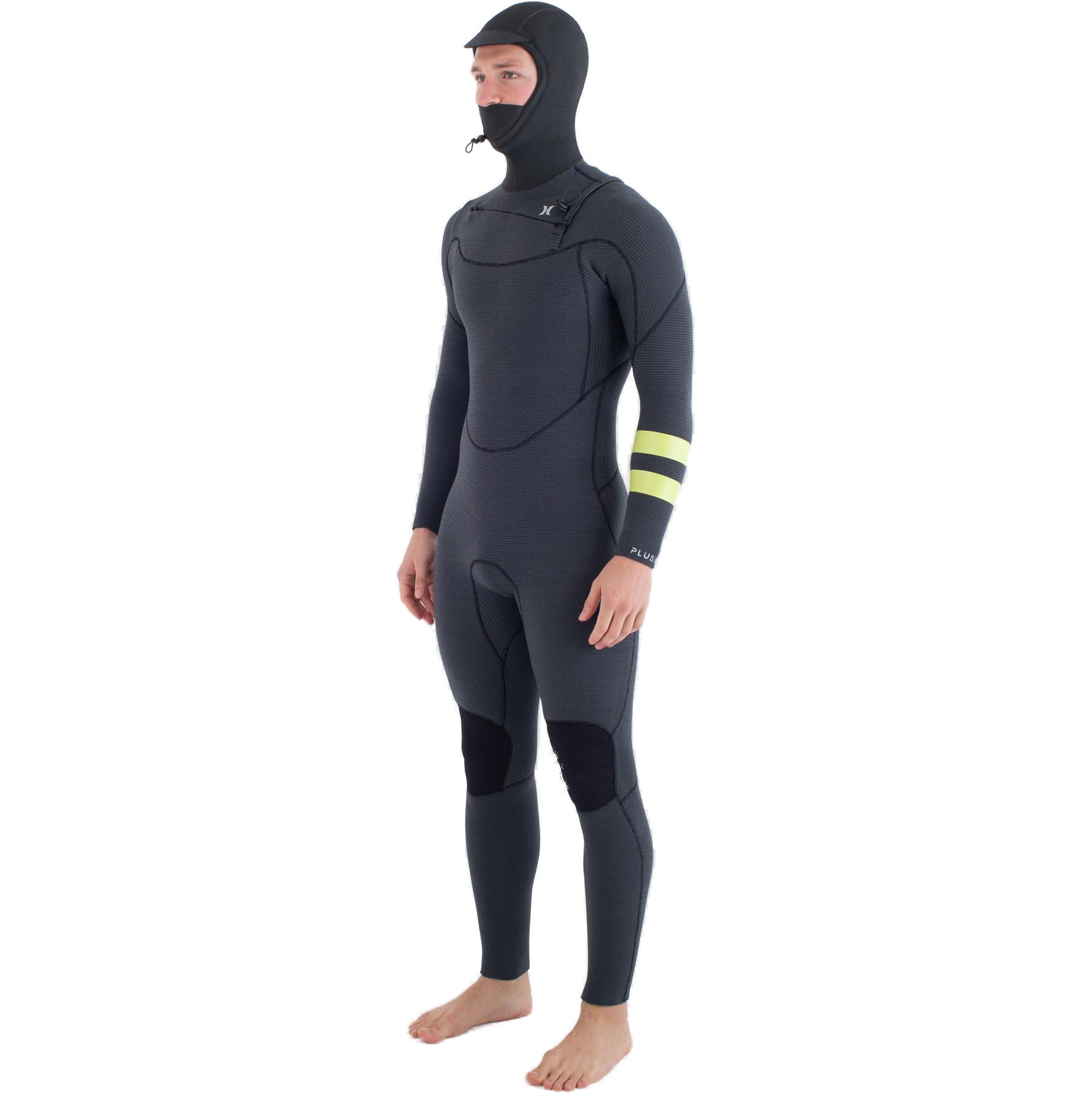 2025 Hurley Herre Plus 5/3mm Hætteklædt Chest Zip Våddragt MFS0012543 - Black / Citron