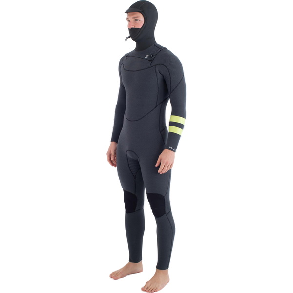 2025 Hurley Herre Plus 5/3mm Hætteklædt Chest Zip Våddragt MFS0012543 - Black / Citron