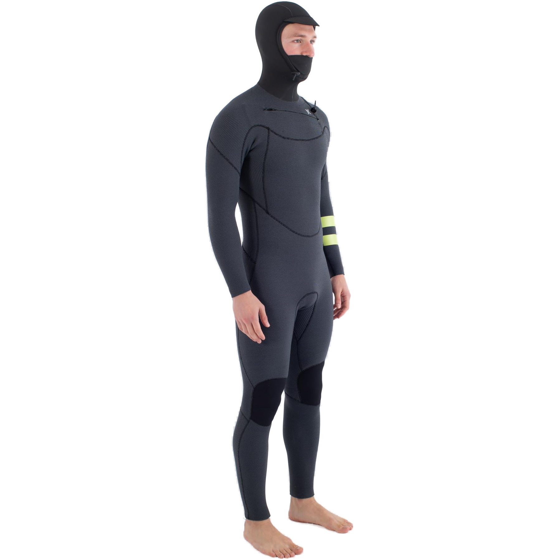 2025 Hurley Herre Plus 5/3mm Hætteklædt Chest Zip Våddragt MFS0012543 - Black / Citron
