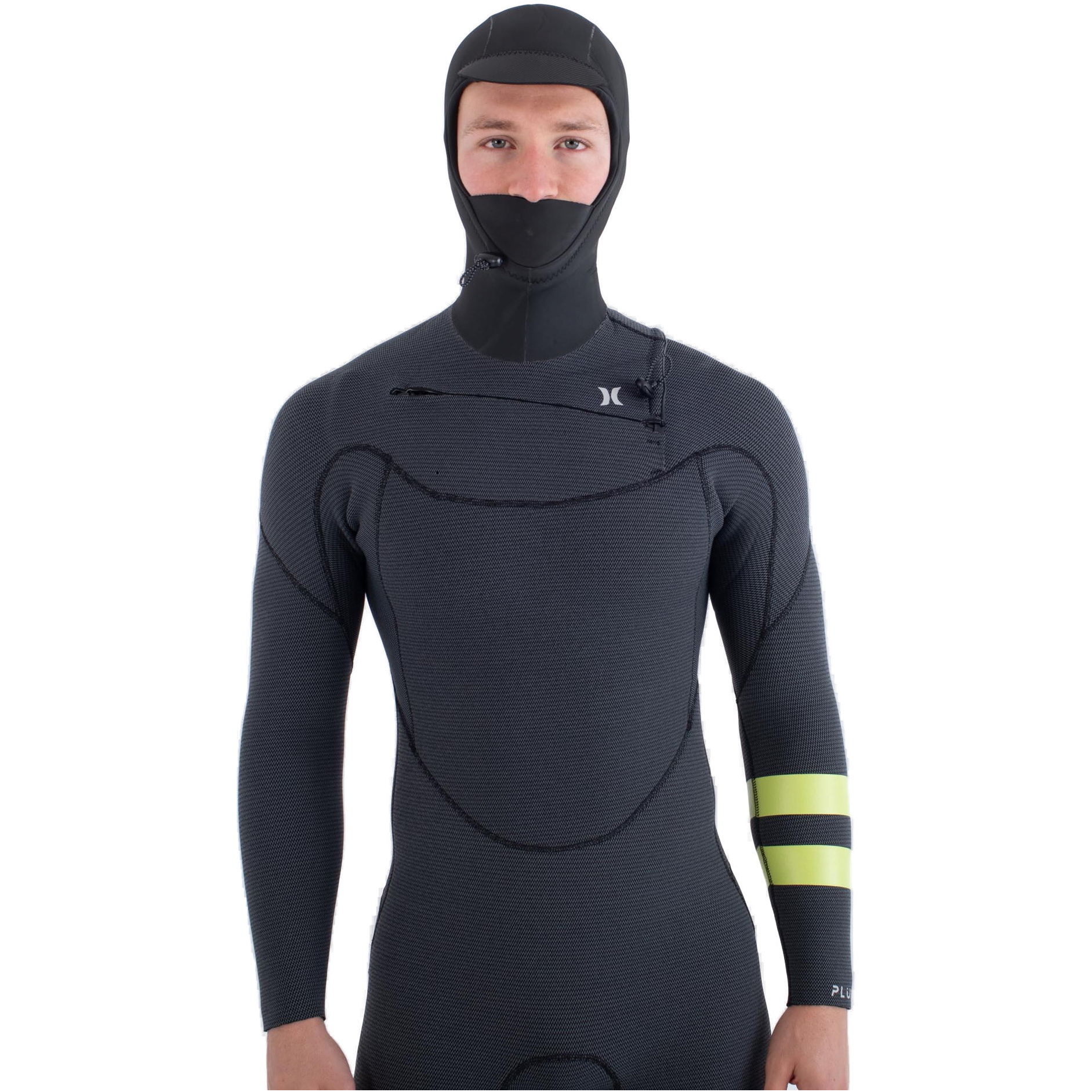 2025 Hurley Herre Plus 5/3mm Hætteklædt Chest Zip Våddragt MFS0012543 - Black / Citron
