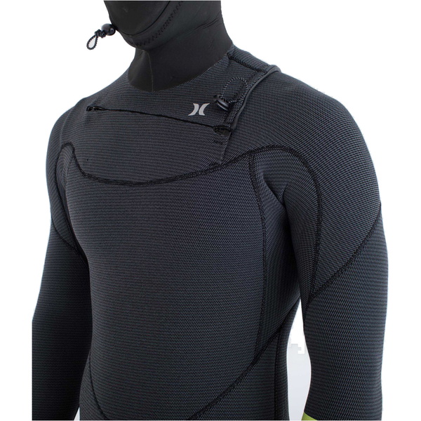 2025 Hurley Herre Plus 5/3mm Hætteklædt Chest Zip Våddragt MFS0012543 - Black / Citron