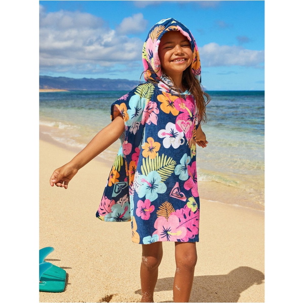 2026 Roxy Junior Stay Magical Trykt Håndklæde Med Hætte ERLAA03064 - Mood Indigo Morning Flowers Tw