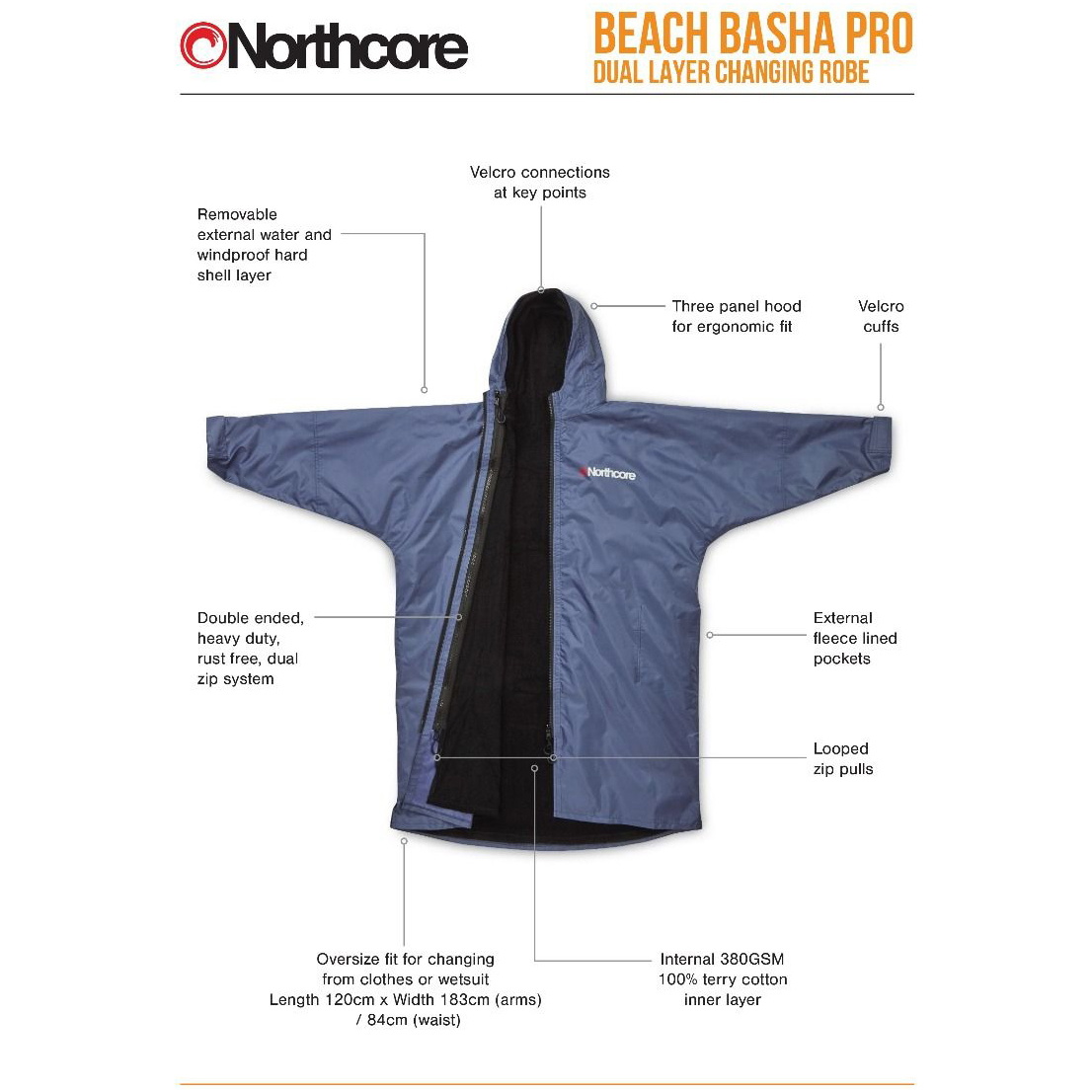 2026 Northcore Beach Basha Pro 4 Sæson Skiftende Robe Noco24j - Blå