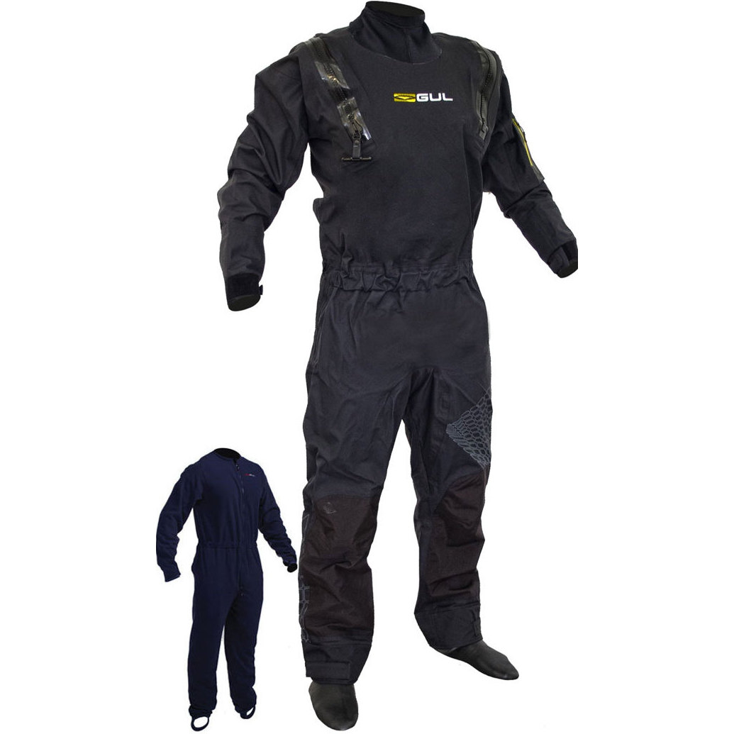 2019 Gul Mænds Code Zero Strækning U-zip Drysuit + Underfleece Gm0368-b5 - Sort