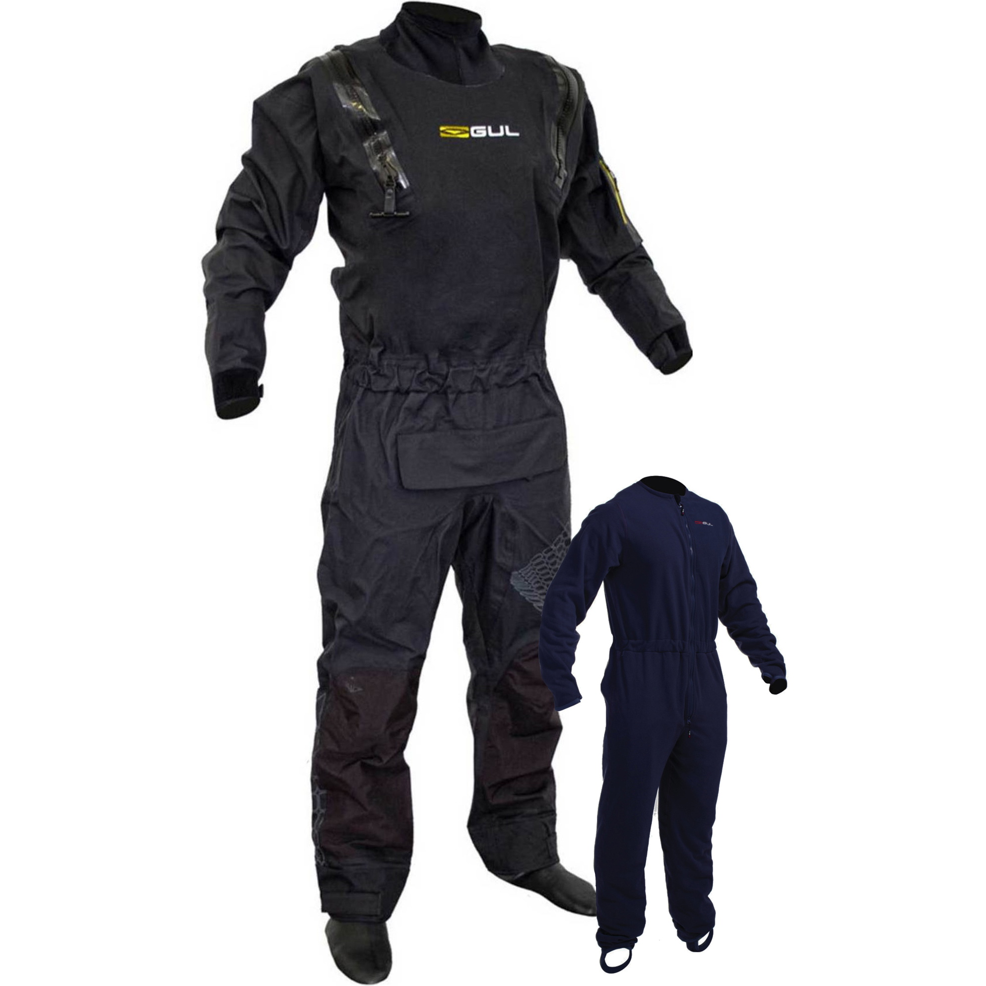 2021 Gul Mens Code Zero Stretch U-Zip Drysuit With Con Zip & Underfleece GM0368-B8 - Black