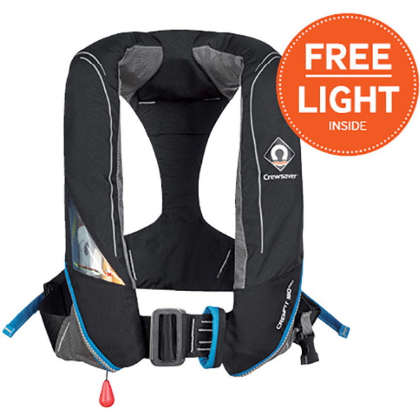 2026 Crewsaver Crewfit 180N Pro Automatisk Med Harness Lifejacket Black 9025BKA + GRATIS LYS