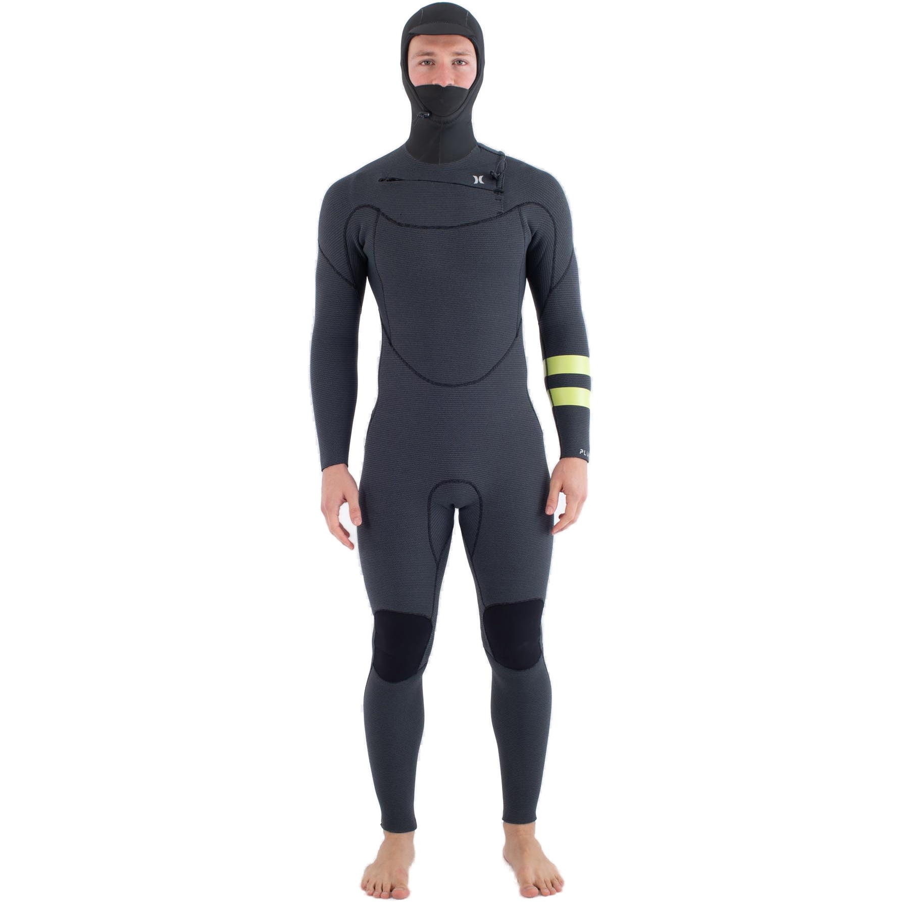 2025 Hurley Herre Plus 5/3mm Hætteklædt Chest Zip Våddragt MFS0012543 - Black / Citron