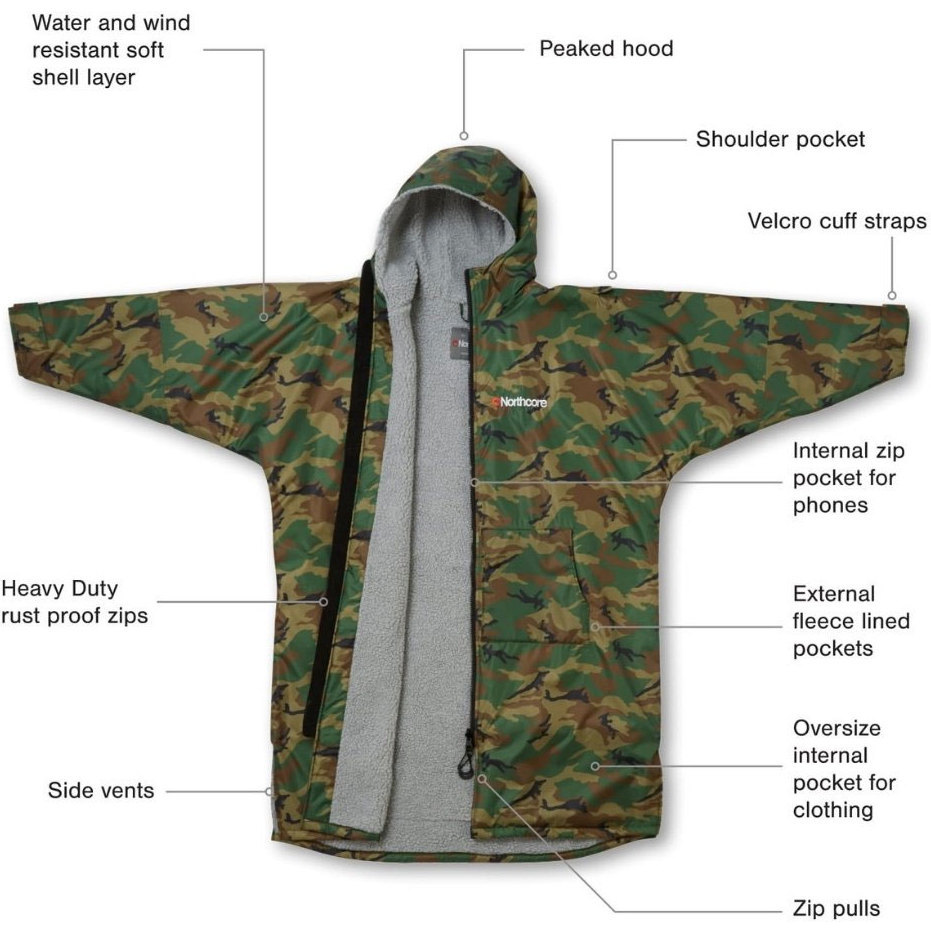 2026 Northcore Beach Basha Sport Langærmet Skiftetøj Robe / Poncho NOCO24N - Camo