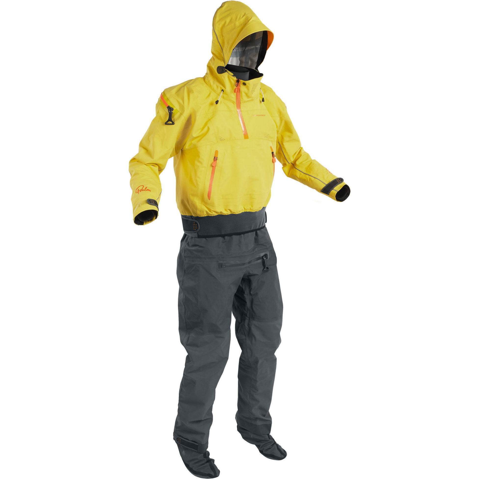 2025 Palm Herre Bora Touring Kajak Drysuit 12382 - Yellow / Jetgrå