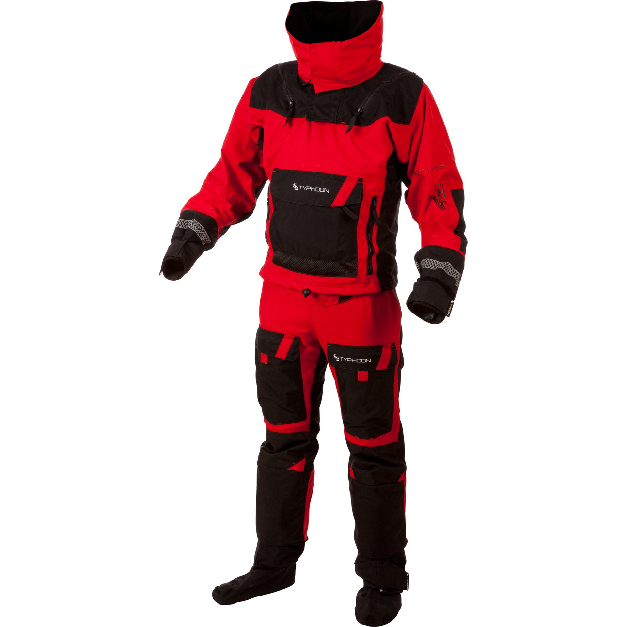 2019 Typhoon PS330 Xtreme Kajak / Ocean Sejlads Drysuit + Con Zip Sort / Rød 100.151