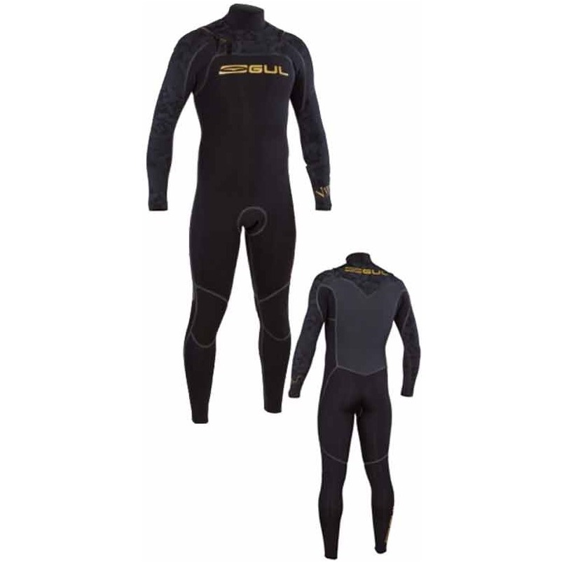 Gul Viper 6/6mm Steamer Wetsuit in Black/Gold VR1227 CHEST ZIP
