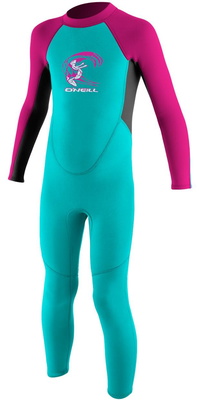 2026 Oneill Småbørn Reactor 2mm Back Zip Våddragt 4868 - Aqua / Berry