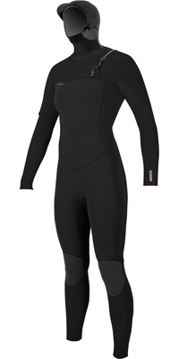 2025 ONeill Kvinder Hyperfreak + 5/4mm Chest Zip Våddragt Med Hætte 5478 - Black