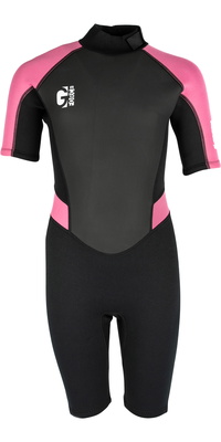 2025 Gul Junior G-Force 3mm Back Zip Shorty Våddragt GF3308-B7 - Black / Lyserød