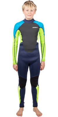 2025 Gul Junior Response 3/2mm Flatlock Back Zip Våddragt RE1322-C1 - Navy / Lime