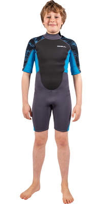 2026 Gul Junior Response 3/2mm Back Zip Shorty Våddragt Re3322-c1 - Grå / Blå