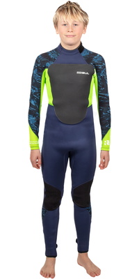 2024 Gul Junior Response 4/3mm Gbs Back Zip Våddragt Re1249-c1 - Navy / Sulpher