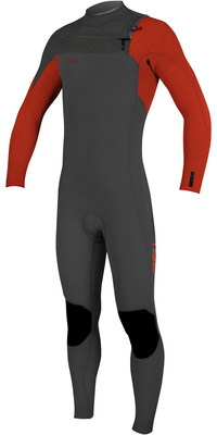 2025 ONeill Ungdom Hyperfreak + 4/3mm Chest Zip Våddragt 5351 - Raven / Fire Red