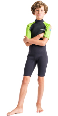 2026 C-Skins Junior Element 3/2mm Back Zip Shorty Våddragt C-el32shj - Antracit / Lime