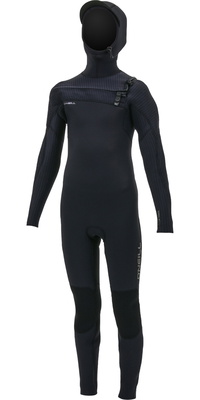 2025 ONeill Ungdom Hyperfreak + 5/4mm Chest Zip Wetsuit Med Hætte 5352 - Black