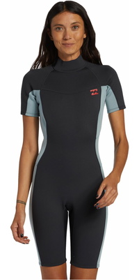 2026 Billabong Kvinder Foil 2mm Back Zip Shorty Våddragt ABJW500112 - Washed Black