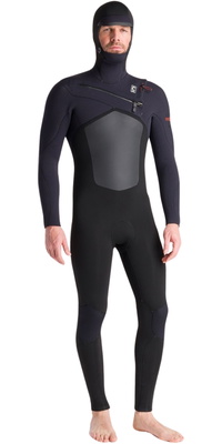 2025 C-Skins Mens NuWave ReWired 6/5mm Chest Zip Hooded Wetsuit C-NRW65MH - Black / Black X / Rust