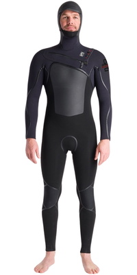 2025 C-Skins Mens NuWave Wired+ 6/5mm Chest Zip Hooded Wetsuit C-NWI65MH - Black / Black X / Rust