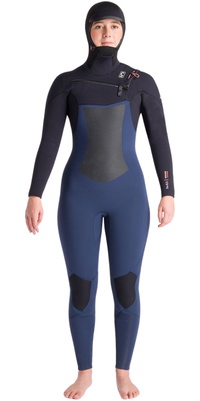 2025 C-Skins Womens NuWave ReWired 6/5mm Chest Zip Hooded Wetsuit C-NRW65WH - Bluestone / Sort X / Coral