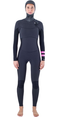 2025 Hurley Dame Plus 5/3mm Hætteklædt Chest Zip Våddragt Med Lynlås WFS0012544 - Black / Grafit