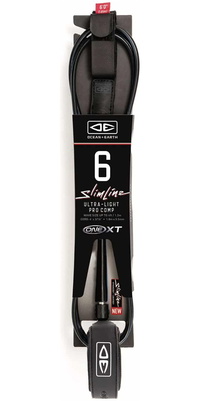 2026 Ocean And Earth Premium One-XT 6FT Slimline Letvægts Comp Surf Leash OESLSC60XT - Black
