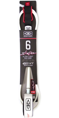 2026 Ocean And Earth Premium One-XT 6FT Slimline Letvægts Comp Surf Leash OESLSC60XT - White