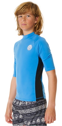 2025 Rip Curl Junior Icons UV Børstet Kortærmet Rash Guard 11ZBRV - Blue Gum