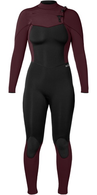 2025 Xcel Dame Comp 5/4mm Chest Zip Våddragt WN54ZXC4W - Black / Vin