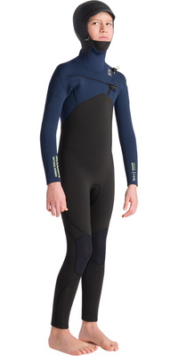 2025 C-Skins Junior Nuwave Session 5/4mm Hooded Chest Zip Wetsuit C-NSE54JH - Black / Bluestone X /... Cool Green