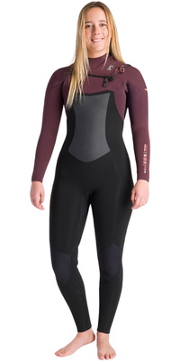 2025 C-Skins Womens Nuwave Rewired 5/4mm Chest Zip Wetsuit C-NRW54WCZ - Raven Black / Rust X/ Coral