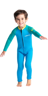 2025 C-Skins Junior C-KID 3/2mm Front Zip Våddragt C-BA32ST - Cyan / Green / Aurora Yellow
