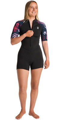 2026 C-Skins Womens NuWave Solace Lite 2/ 2mm Front Zip Shorty Wetsuit C-NSOL22SHW - Black / Tropical